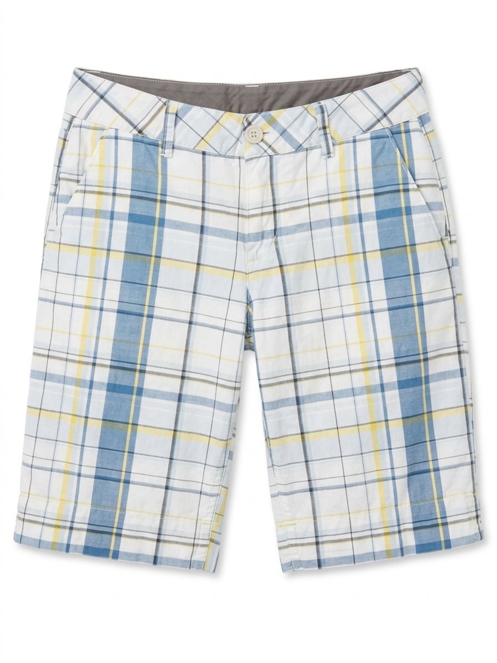 UNIONBAY Plaid Flat-Front Shorts in Blue, Yellow, and White